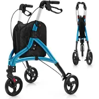Costway Rollator schmal für Wohnung, Dreirad faltbar & leicht, Gehhilfe 6-fach höhenverstellbar, Gehwagen mit Tasche & Bremse, Alu-Rahmen, klappbar