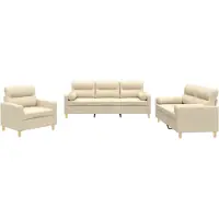 vidaXL 3-tlg. Sofagarnitur mit Kissen Creme Stoff