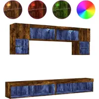 Syfax 6-tlg. Wohnwand mit LED-Beleuchtung Räuchereiche Holzwerkstoff