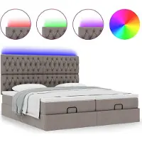 Syfax Ottoman-Bett mit Matratzen & LEDs Taupe 180x200 cm Stoff