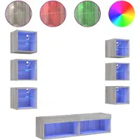 Syfax 8-tlg. Wohnwand mit LED-Beleuchtung Grau Sonoma Holzwerkstoff