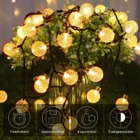 Salcar Solar LED Lichterketten 15 m 60 LEDs, USB & Solar, 8 Modi, Kugellampen Deko Weihnachtsdeko