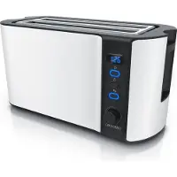 Arendo Toaster, 2 lange Schlitze, für 4 Scheiben, 1500 W, Langschlitz, Brötchenaufsatz, Wärmeisolierendes Gehäuse, Display, weiß