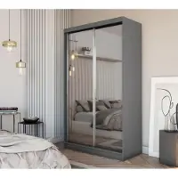 Beautysofa Schwebetürenschrank DEBRA II 120cm - 2-türig Kleiderschrank, Garderobe, Schrank mit Spiegeln, Kleiderstang & 2 Schubladen, Farbe: Graphit
