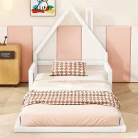 TavilaEcon Hausf?rmiges Bett f¹r Kinder aus Kiefernholz, wei? und sicher mit Lattenrost, ideal f¹r erholsamen Schlaf. 90x200 cm