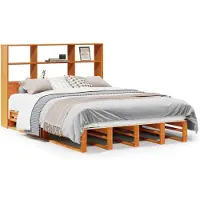 Syfax Massivholzbett mit Regal ohne Matratze Wachsbraun 140x200 cm