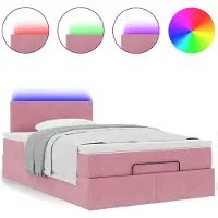 Syfax Ottoman-Bett mit Matratze & LEDs Rosa 120x200 cm Samt