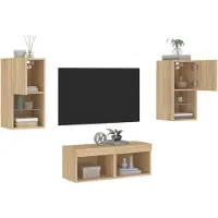 vidaXL 4-tlg. TV-Wohnwand mit LED-Leuchten Sonoma-Eiche 3216571