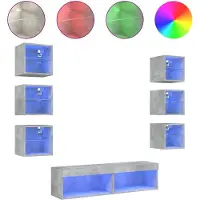 Syfax 8-tlg. Wohnwand mit LED-Beleuchtung Betongrau Holzwerkstoff
