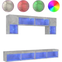 Syfax 6-tlg. Wohnwand mit LED-Beleuchtung Betongrau Holzwerkstoff