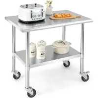 Northix Edelstahltisch Arbeitstisch Küchentisch Edelstahl Silbrig 91,5 x 61 x 88,5 cm