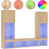 Syfax 5-tlg. Wohnwand mit LED-Beleuchtung Sonoma-Eiche Holzwerkstoff