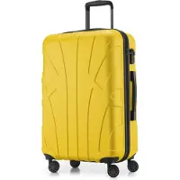 Suitline - Hartschalen-Koffer mittelgroß mit Dehnfuge Check-In Gepäck Trolley erweiterbar Rollkoffer Reisekoffer, größe M, 4 Rollen, TSA, 66 cm, 100% ABS,Gelb
