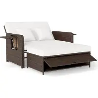 Costway 3 in 1 Polyrattan Gartenliege, Sonnenliege mit verstellbarer Rückenlehne, Seitenablagen, Kissen & Hocker, Loungebett Doppelliege Gartensofa