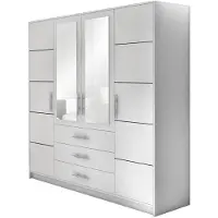 Beautysofa Drehtürenschrank BALI D4 - 200 cm Kleiderschrank mit 4 Türen, Spiegel und 3 Schubladen, Weiß