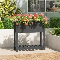 vidaXL "Rabatt" Pflanzkübel modernem Design - Blumentopf/Pflanzkasten - mit Ablage Grau 82,5x34,5x81 cm Massivholz Kiefer - Beete CC22021