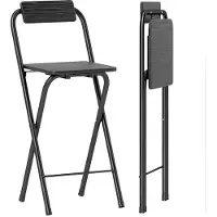 HOMCOM 2er-Set klappbare Barhocker, Barstühle, Küchenhocker mit Rücken- und Fußstütze, Stahlgestell, 87 cm hoch, Schwarz