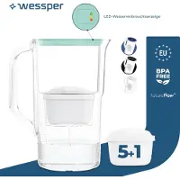 Wessper 3,3 l Wasserfilterkrug mit LED-Zähler Kompatibel mit Brita Maxtra | Set aus 6 Wasserfilterkrug + Wasserfilterkartusche - Minze