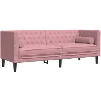vidaXL Chesterfield-Sofa mit Nackenrollen 3-Sitzer Rosa Samt