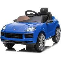 FCH Kinder Elektroauto 12V Kinderauto Elektrisch 2,4G-Fernbedienung, Porsche Cayenne Elektrofahrzeuge mit MP3, Musik, Hupe, LED-Leuchten (Blau)