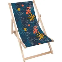 Dreamroots Liegestuhl klappbar Holz, Buchenholz bis zu 130 kg, Sonnenliege klappbar mit 3-stufiger Neigungsregulierung der Rückenlehne, Doodle Exotic