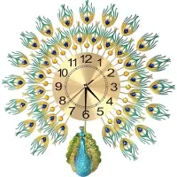 StarTech.com Moderne Pfau Wanduhr - Große leise Wanduhr - 60 cm Durchmesser - Geräuschlos ohne Ticken - Dekoration für Wohnzimmer Flur Büro