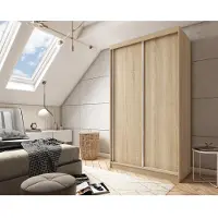 Beautysofa | Kleiderschrank MARIO 120 cm Eiche Sonoma – Moderner Schrank ohne Spiegel, mit Schiebetüren, Minimalistisches Design
