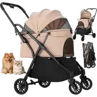 StarTech.com Hunde-Buggy für Hund & Katze - 2-in-1 Tierwagen - Bis 20 kg - 4 Räder 360° - Atmungsaktives Mesh - One-Touch faltbar - Hellgelb