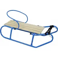 Sonstiges Schlitten mit Rückenlehne Kinderschlitten Metall Holzsitz; blau