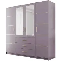 Beautysofa Drehtürenschrank BALI D4 - 200 cm Kleiderschrank mit 4 Türen, Spiegel und 3 Schubladen, Rosa