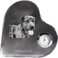 Art-Dog Catahoula Leopard Dog, Catahoula Cur - Kristalluhr mit einem Hundebild, Herzregal-Uhr, personalisierte Standuhr der Marke