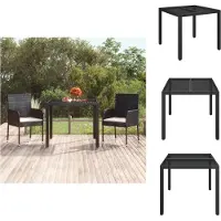vidaXL Gartentisch mit Glasplatte Schwarz 90x90x75 cm Poly Rattan - Gartentische