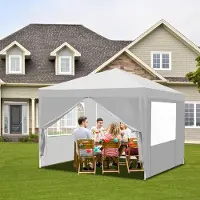 HENGDA Pavillon Faltpavillon 3x3m Weiß mit Seitenwänden Partyzelt UV-Schutz höhenverstellbarer mit Tragetasche, für Outdoor Garten Camping