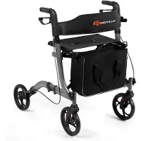 Costway Aluminium Rollator, Reiserollator faltbar, Leichtgewichtrollator hoehenverstellbar, mit abnehmbarem Aufbewahrungsbeutel, Einbrennlackierung, fuer Senioren und Erwachsene, schwarz