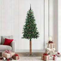 vidaXL "Schlussverkauf" Schlanker Weihnachtsbaum(1 pc) - Kunstbaum/Tannenbaum - mit 300 LEDs mit Ständer Grün 210 cm C7263