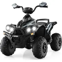 Costway 12V Elektro Kinderquad, Elektroquad mit Musik, Hupe & LED Scheinwerfer, Kinder Quad 2,2-4,3 km/h, Kinderauto für Kleinkinder 3+ Schwarz