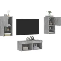 vidaXL 4-tlg. TV-Wohnwand mit LED-Leuchten Betongrau 3216572
