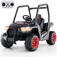 Costway Kinder Elektroauto, 24V Kinder UTV Elektrisch mit 2,4G Fernsteuerung, Elektrofahrzeuge mit Musik, Hupe, Radio & LED-Leuchten (Schwarz + Rot)