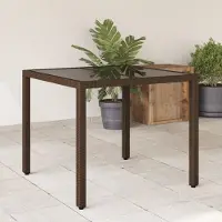 Prolenta Maison Exclusive - Gartentisch mit Glasplatte Braun 90x90x75 cm Poly Rattan