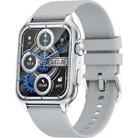 Andoer KT64 1,96-Zoll-IPS-Touchscreen-Smartwatch, BT5.2 | IP67 wasserdicht | Magnetisches Laden | Intelligenter Sprachassistent | Gesundheitsüberwachung | Klarer Anruf, Silikonarmband, Hellgrau