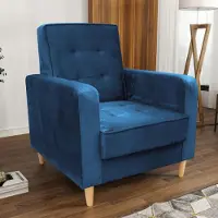 Beautysofa Sessel aus Velourstoff Bamako Loungesessel mit Holzbeine Polstersessel für Wohnzimmer, Stoff: kronos 09 - marineblau