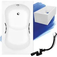 Badland Badewanne Rechteck Aria Plus 120x70 mit Ablaufgarnitur, Handgriffen, Füßen und Wannenträger GRATIS