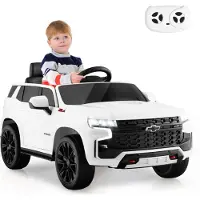 Costway Chevrolet Elektroauto für Kinder, Elektrofahrzeug für Kinder ab 3 Jahren (Weiß)