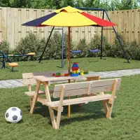 vidaXL Möbel Gartentische - Braun - CLORIS Picknicktisch für 4 Kinder mit Schirmloch Massivholz Tanne,10.94 Kg - 147066