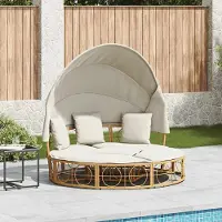 vidaXL "im " Outdoor-Loungebett 2-Personen - Parkbank - mit Dach und Kissen Poly Rattan - Gartenliegen CC18689
