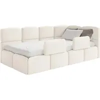 Selsey Cloudy – Kinderbett 90x200, mit Matratze, Rausfallschutz, Kopfteil rechts, Samt Creme