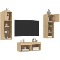 vidaXL Best Möbel 4-tlg. TV-Wohnwand mit LED-Leuchten Sonoma-Eiche - TV-Schränke Cloris 2716702 2parcel