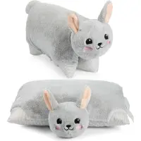Ed Brubaker Kuscheltier-Kissen Hase - 2 in 1 Plüschtier und Kuschelkissen - 40 x 30 cm Kuschelhase - aufklappbares Kinder Plüschkissen, Grau