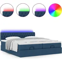 Syfax Ottoman-Bett mit Matratzen & LEDs Blau 200x200 cm Stoff