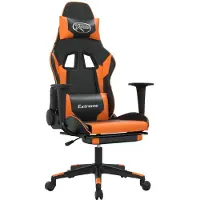 Syfax Gaming-Stuhl mit Massage & Fußstütze Schwarz Orange Kunstleder